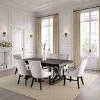Luke 7pc Dining Table Set with 6 Wingback Chairs, Rectangular, Black, Beige