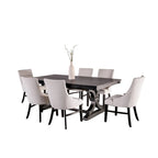 Set da pranzo da 7 pezzi con 6 sedie Wingback, rettangolare, nero, beige