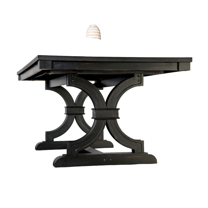 Set da pranzo da 7 pezzi con 6 sedie Wingback, rettangolare, nero, beige