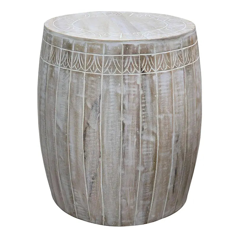 Tavolino Serenity con piano rotondo da 16 pollici, in legno di mango bianco anticato