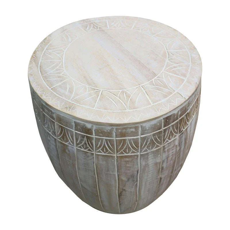 Tavolino Serenity con piano rotondo da 16 pollici, in legno di mango bianco anticato