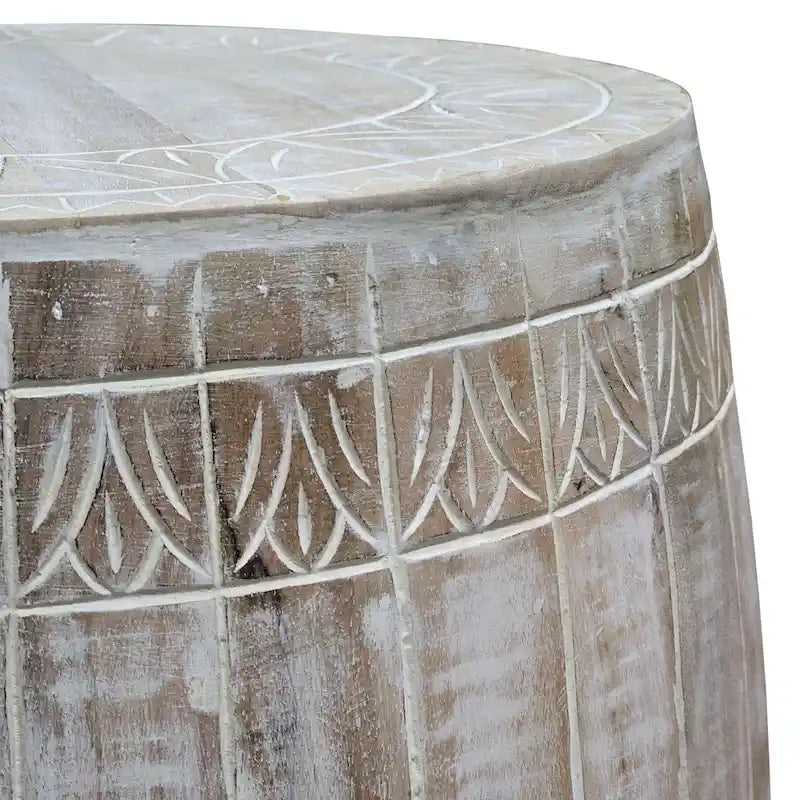 Tavolino Serenity con piano rotondo da 16 pollici, in legno di mango bianco anticato