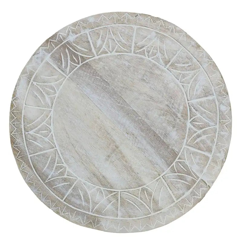Tavolino Serenity con piano rotondo da 16 pollici, in legno di mango bianco anticato