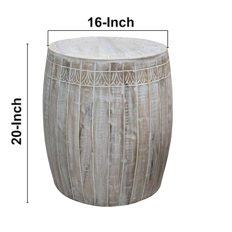 Tavolino Serenity con piano rotondo da 16 pollici, in legno di mango bianco anticato