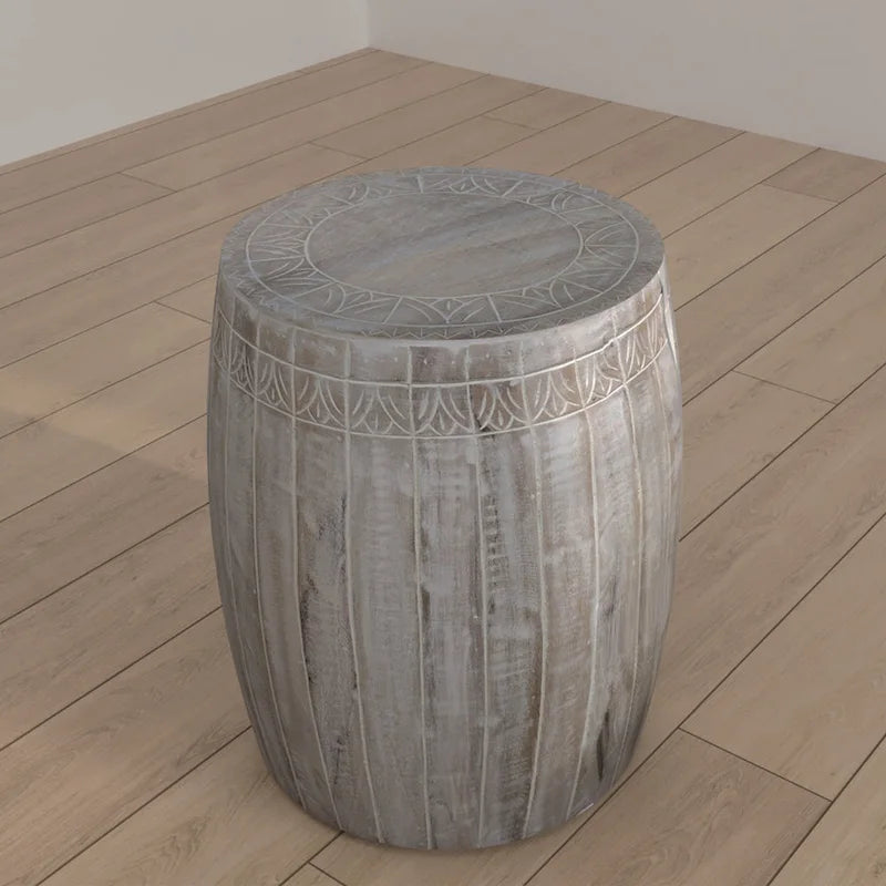 Tavolino Serenity con piano rotondo da 16 pollici, in legno di mango bianco anticato