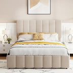 Letto imbottito con sistema di sollevamento idraulico e vano contenitore