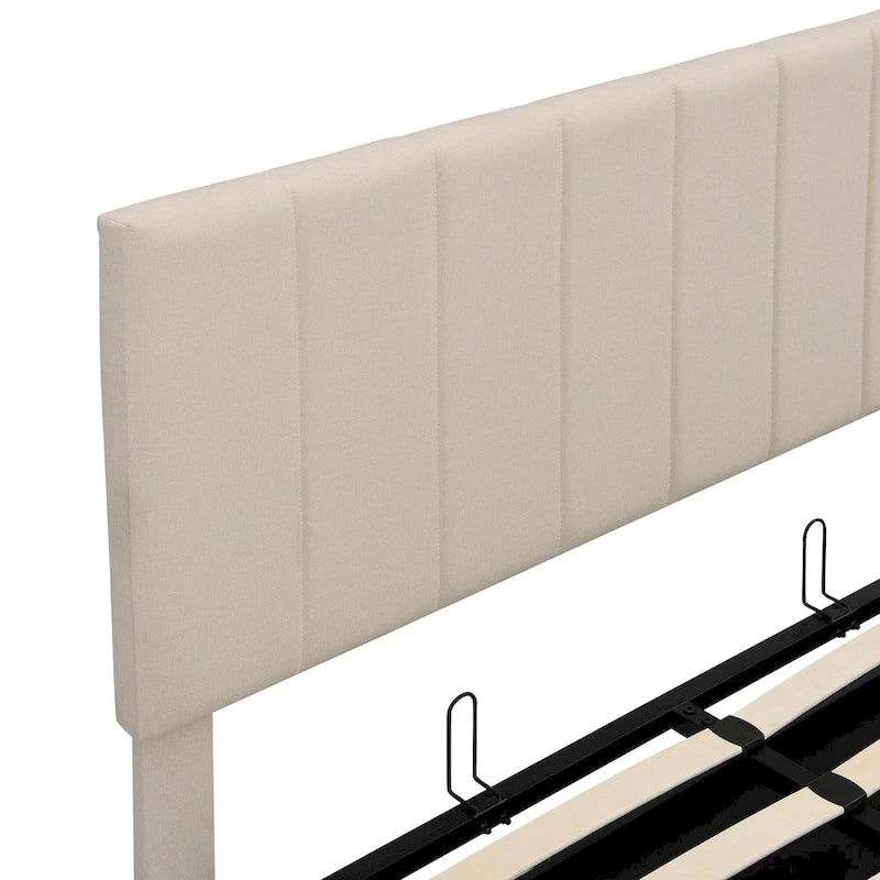Letto imbottito con sistema di sollevamento idraulico e vano contenitore