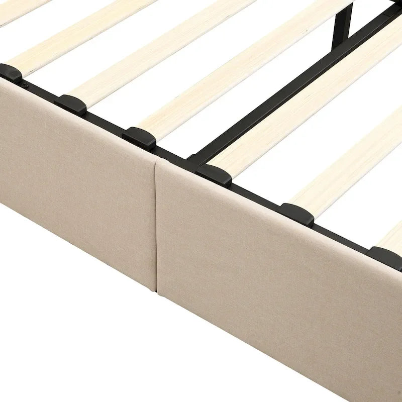 Letto imbottito con sistema di sollevamento idraulico e vano contenitore
