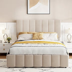 Letto imbottito con sistema di sollevamento idraulico e vano contenitore