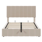 Letto imbottito con sistema di sollevamento idraulico e vano contenitore