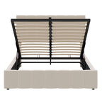 Letto imbottito con sistema di sollevamento idraulico e vano contenitore