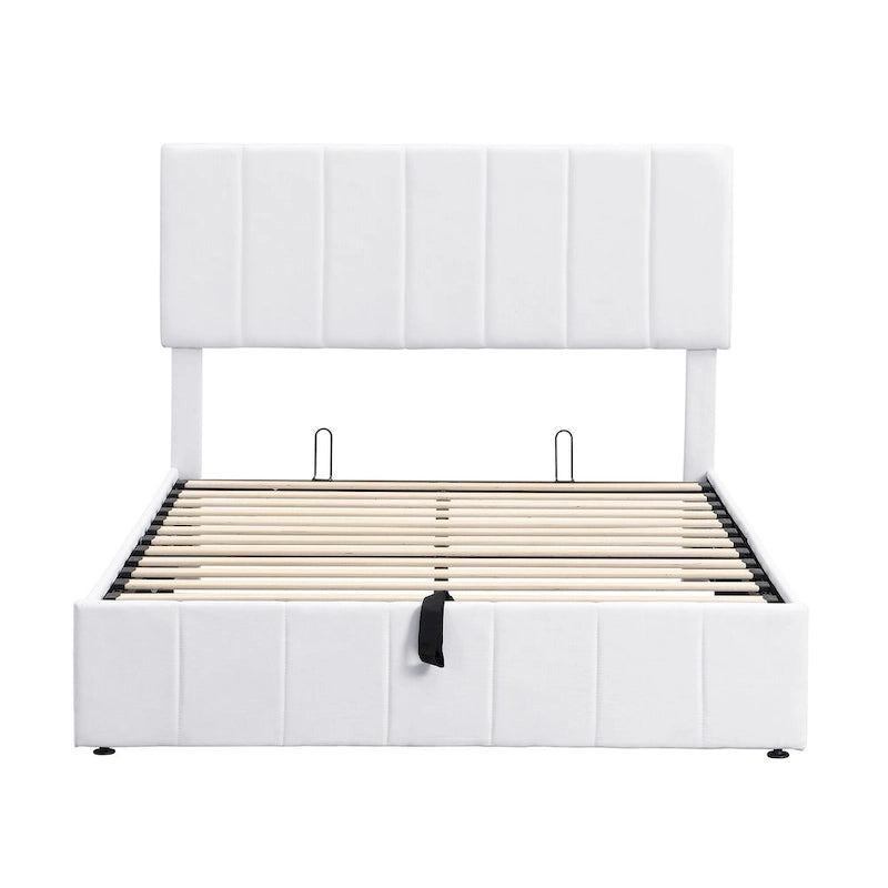 Letto imbottito con sistema di sollevamento idraulico e vano contenitore