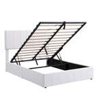 Letto imbottito con sistema di sollevamento idraulico e vano contenitore