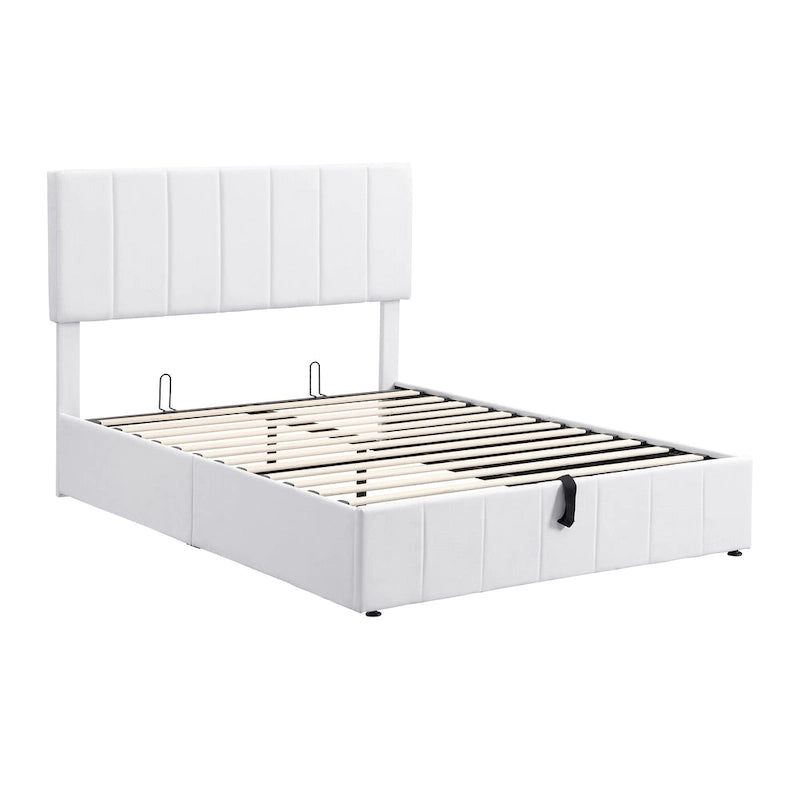 Letto imbottito con sistema di sollevamento idraulico e vano contenitore