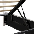 Letto imbottito con sistema di sollevamento idraulico e vano contenitore