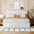 Letto imbottito con sistema di sollevamento idraulico e vano contenitore