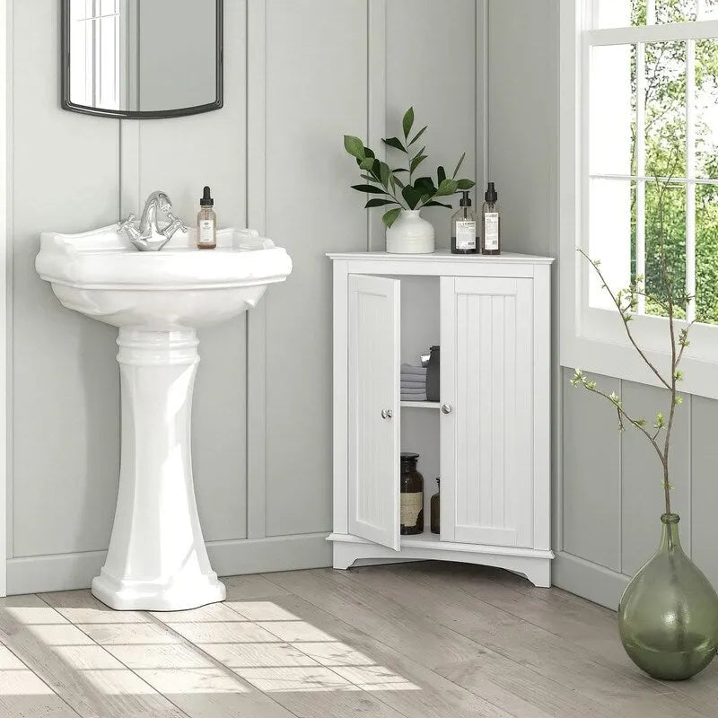Mobile ad angolo da pavimento per casa con due ante e ripiani - 12.4P x 23.62L x 31.89A