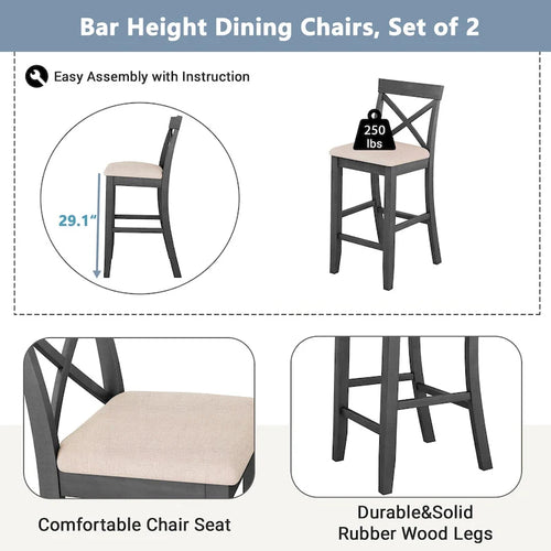 Set da pranzo da 3 pezzi in stile rustico con tavolo rettangolare e 2 sedie