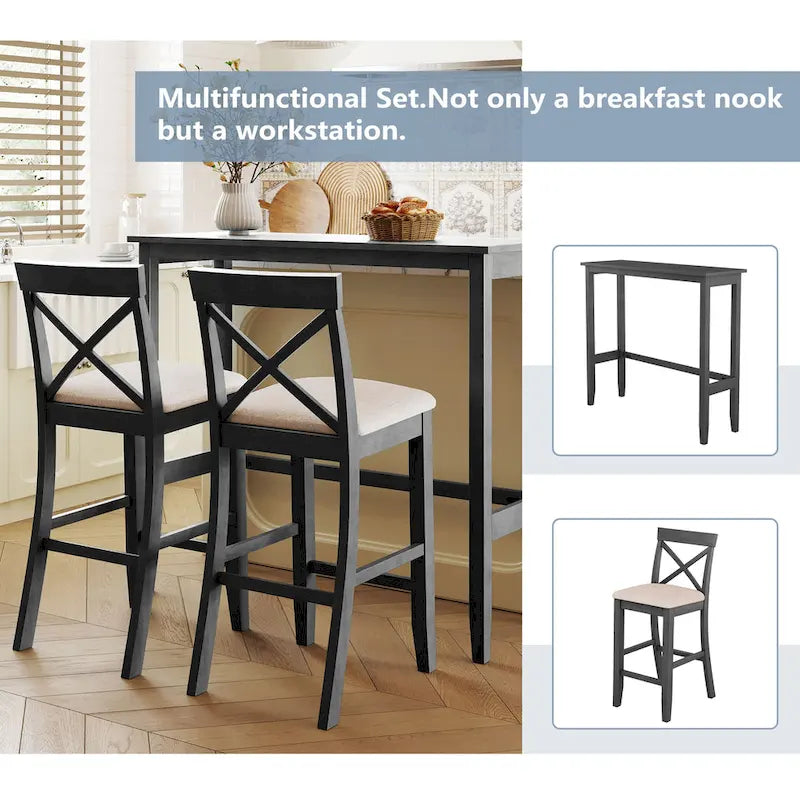 Set da pranzo da 3 pezzi in stile rustico con tavolo rettangolare e 2 sedie
