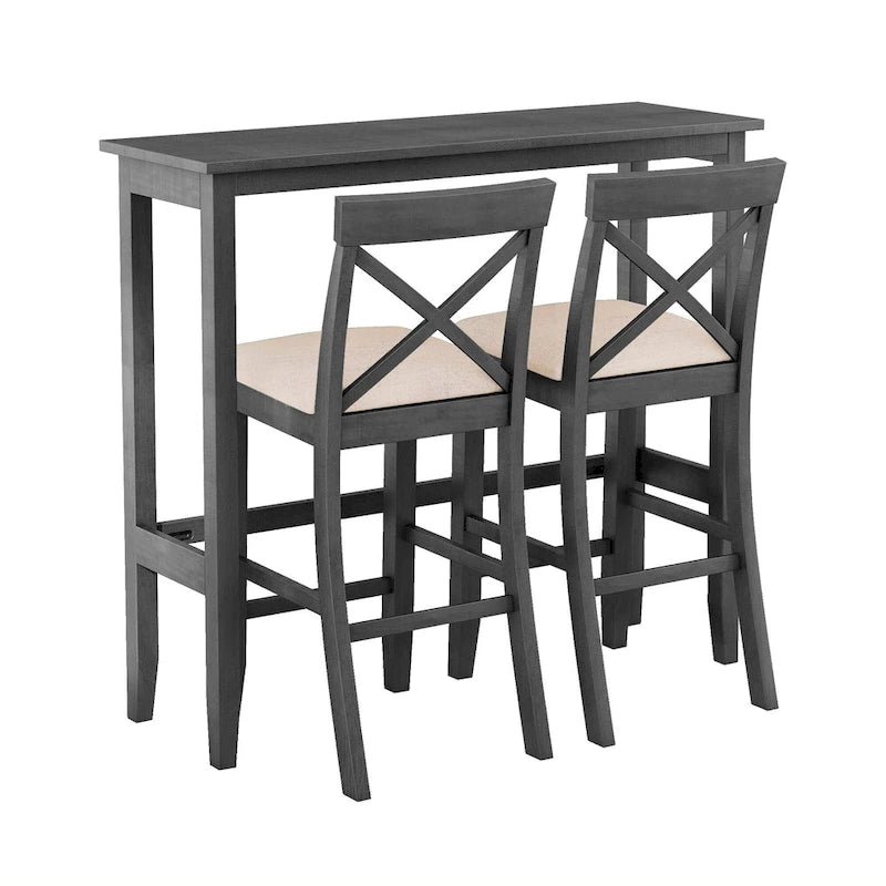 Set da pranzo da 3 pezzi in stile rustico con tavolo rettangolare e 2 sedie