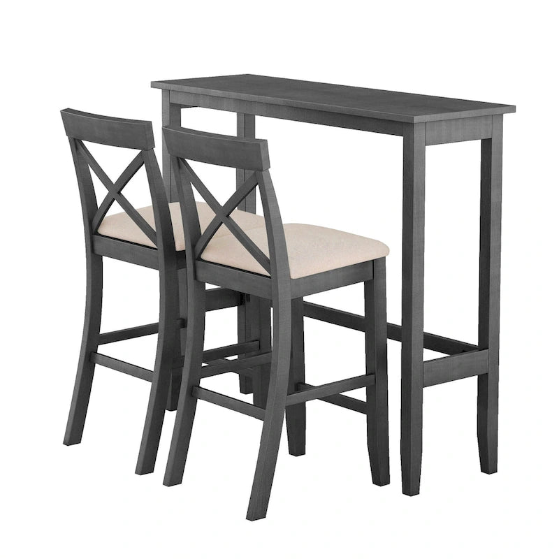 Set da pranzo da 3 pezzi in stile rustico con tavolo rettangolare e 2 sedie