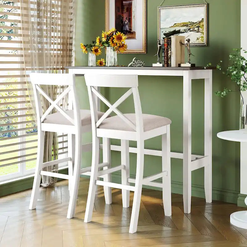 Set da pranzo da 3 pezzi in stile rustico con tavolo rettangolare e 2 sedie