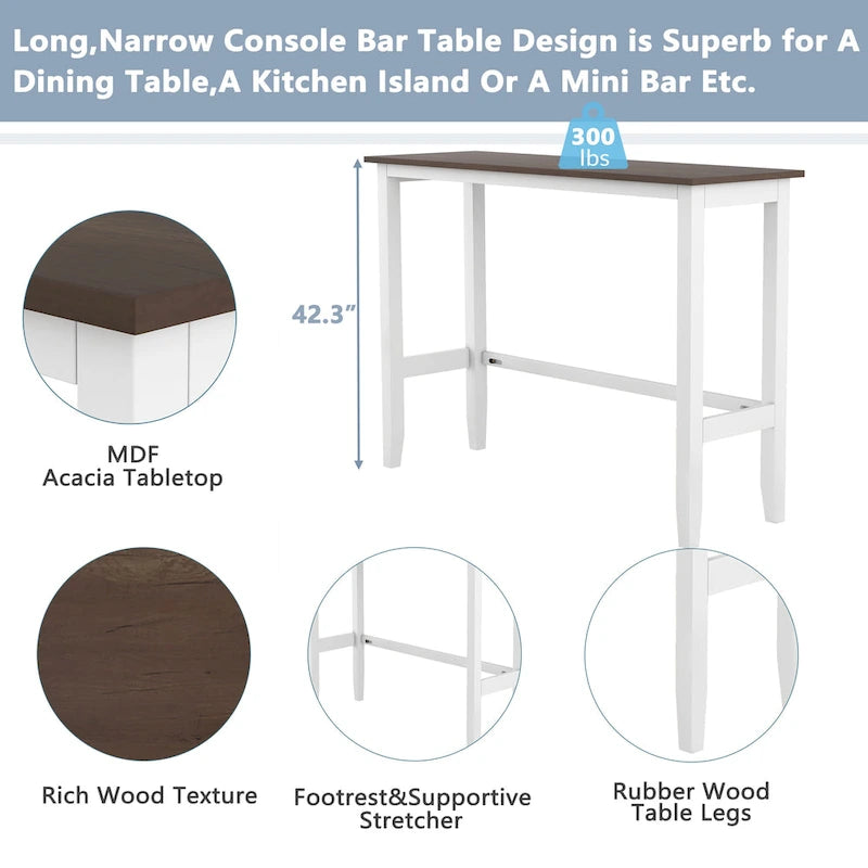Set da pranzo da 3 pezzi in stile rustico con tavolo rettangolare e 2 sedie