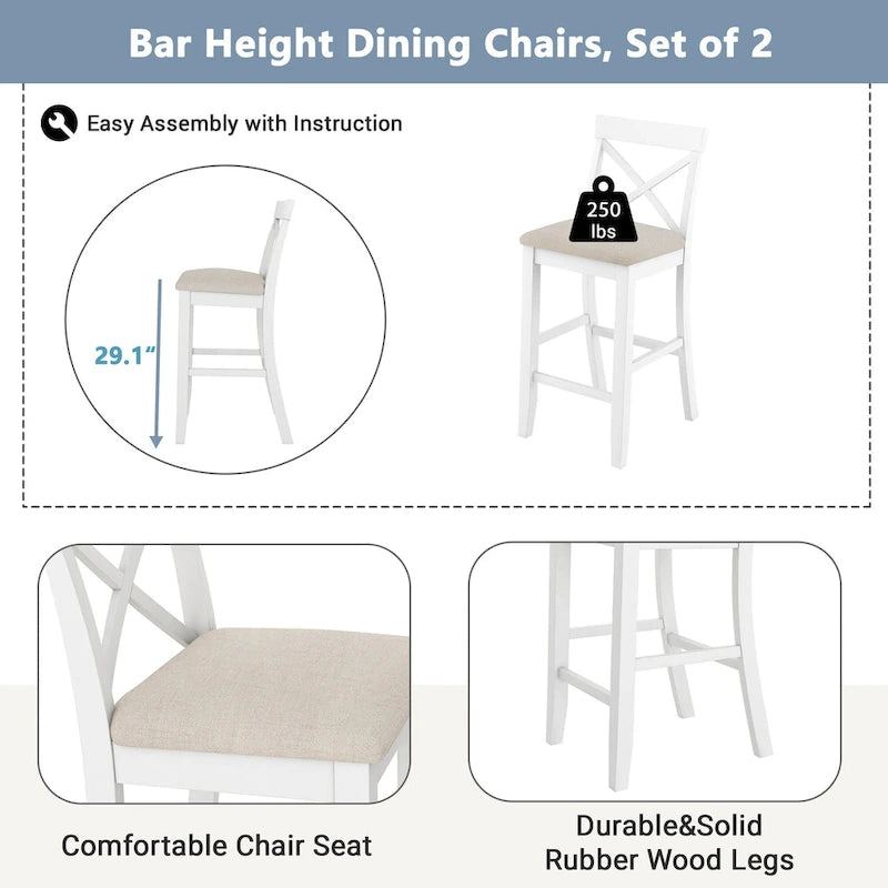 Set da pranzo da 3 pezzi in stile rustico con tavolo rettangolare e 2 sedie