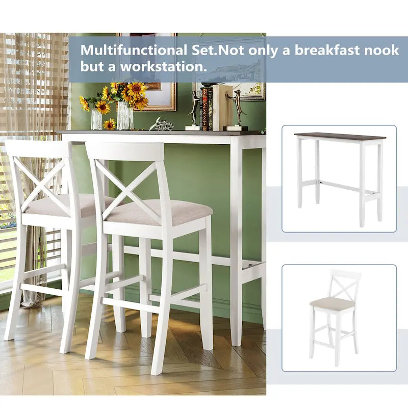 Set da pranzo da 3 pezzi in stile rustico con tavolo rettangolare e 2 sedie