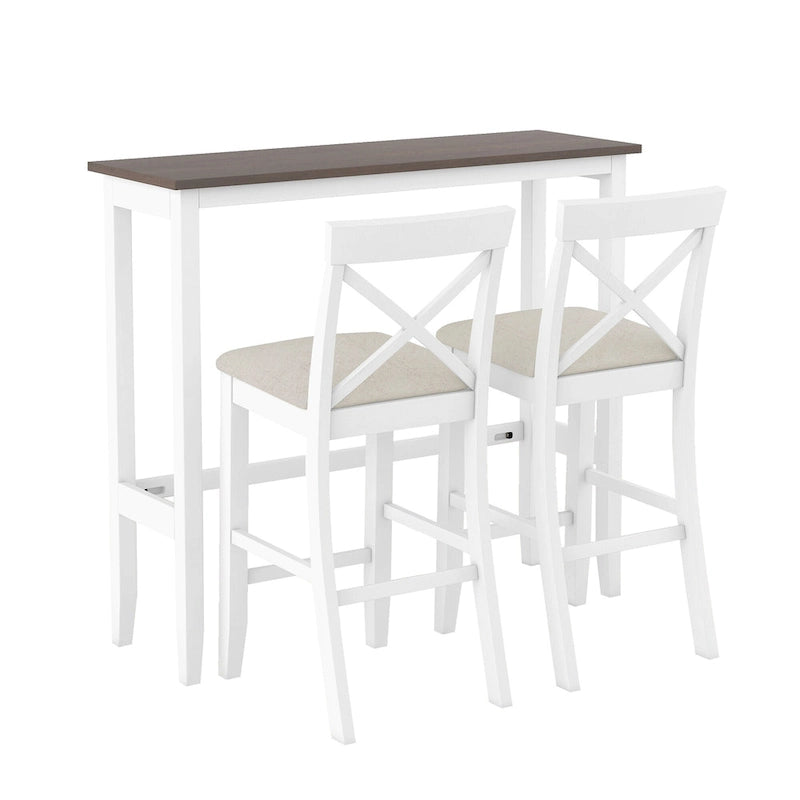 Set da pranzo da 3 pezzi in stile rustico con tavolo rettangolare e 2 sedie
