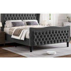 Letto a piattaforma moderno King Size in velluto con testiera imbottita