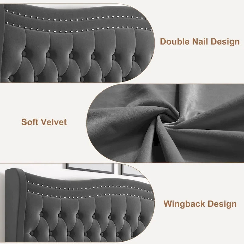 Letto a piattaforma moderno King Size in velluto con testiera imbottita