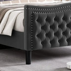 Letto a piattaforma moderno King Size in velluto con testiera imbottita