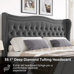Letto a piattaforma moderno King Size in velluto con testiera imbottita