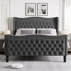 Letto a piattaforma moderno King Size in velluto con testiera imbottita