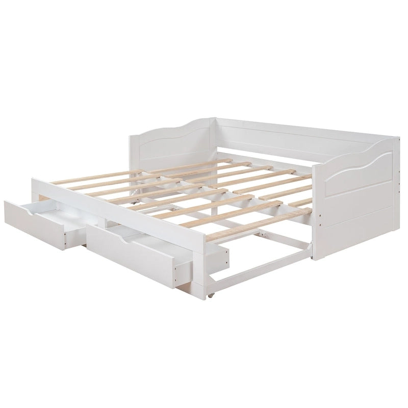 Divano letto allungabile in legno di pino bianco con 2 cassetti portaoggetti