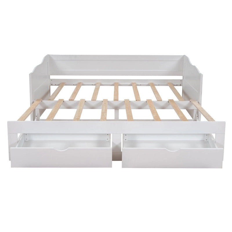 Divano letto allungabile in legno di pino bianco con 2 cassetti portaoggetti