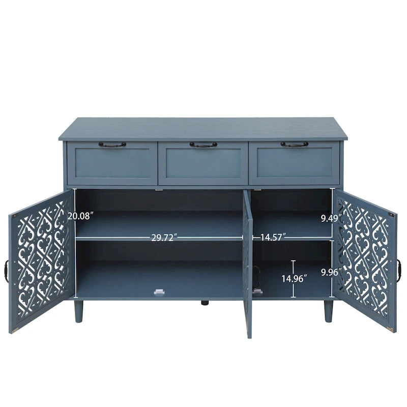 Retro Style 47.24 Horizontal Dresser with 3 Drawer and 3 Door, Carved Panel for Bedroom, Living Room