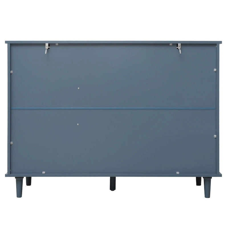 Cassettiera orizzontale in stile retrò da 120 cm con 3 cassetti e 3 ante, pannello intagliato per camera da letto, soggiorno