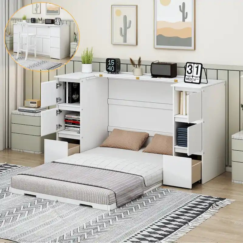 Murphy Bed with Drawers, Cabinets & USB Ports