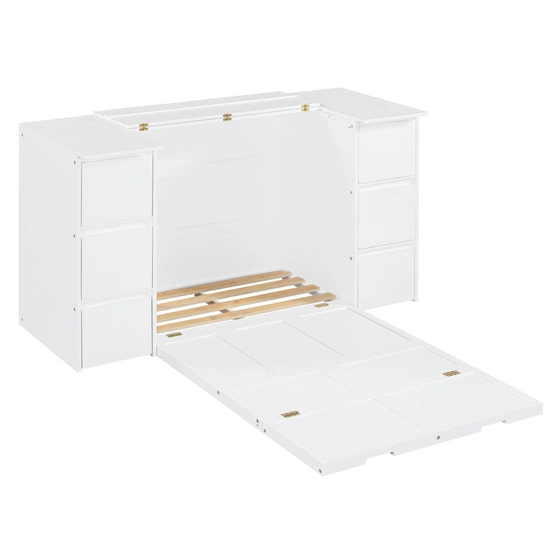 Letto a scomparsa con cassetti, armadietti e porte USB