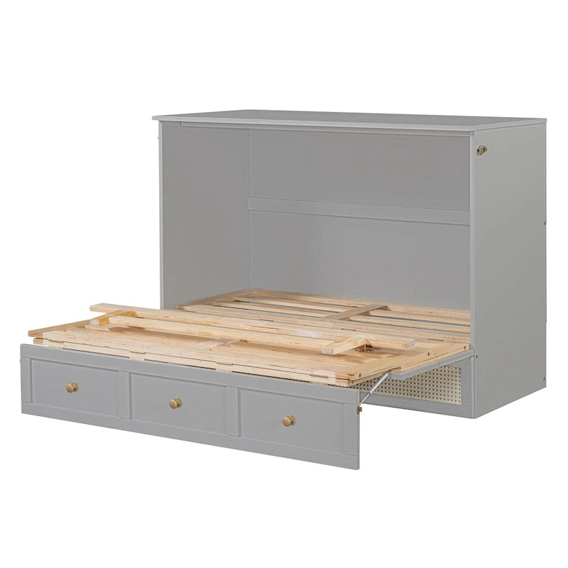 Letto a scomparsa matrimoniale grigio con contenitore versatile e ampi cassetti