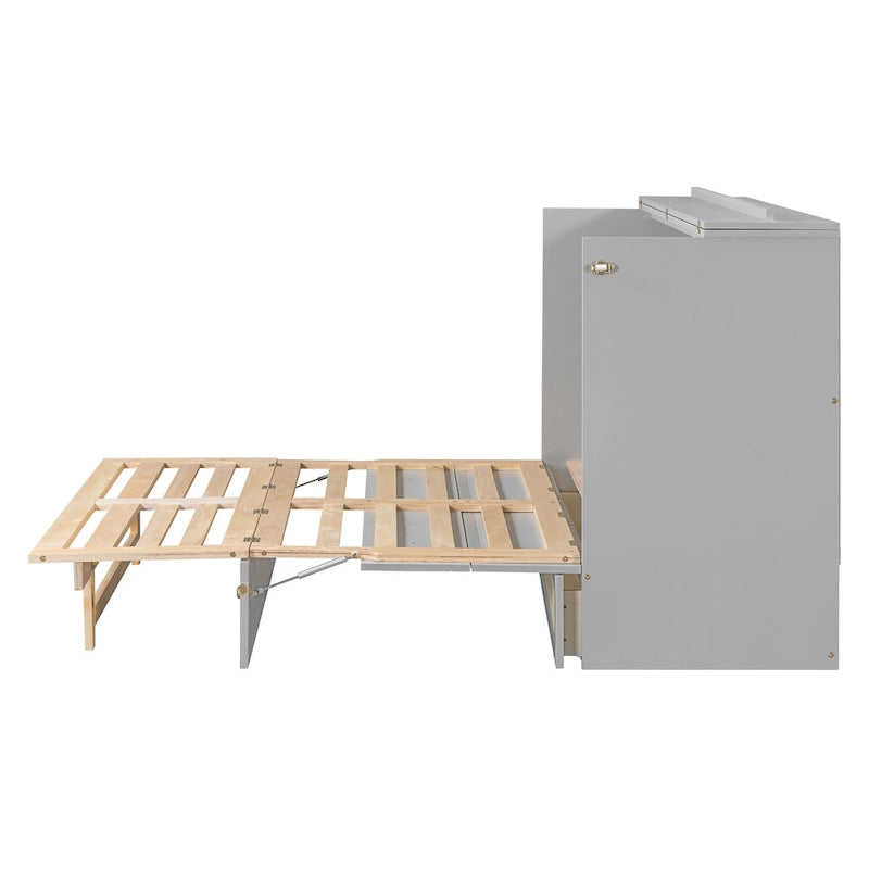 Letto a scomparsa matrimoniale grigio con contenitore versatile e ampi cassetti