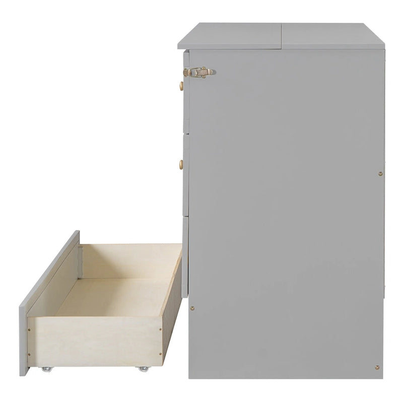 Letto a scomparsa matrimoniale grigio con contenitore versatile e ampi cassetti