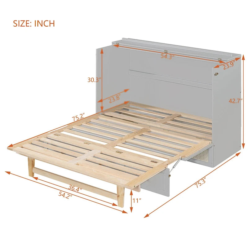 Letto a scomparsa matrimoniale grigio con contenitore versatile e ampi cassetti