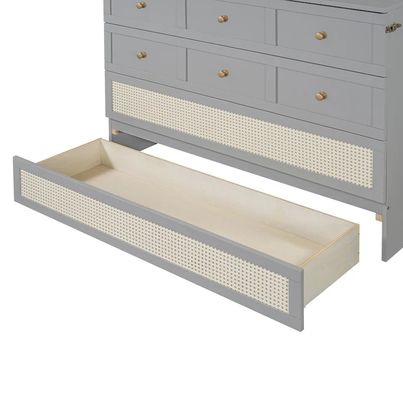 Letto a scomparsa matrimoniale grigio con contenitore versatile e ampi cassetti