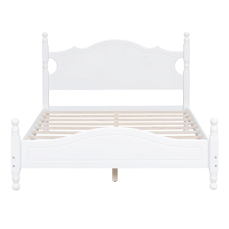 Struttura Letto a Piattaforma in Legno di Pino in Stile Retrò con Testiera e Pediera, Supporto a Doghe in Legno