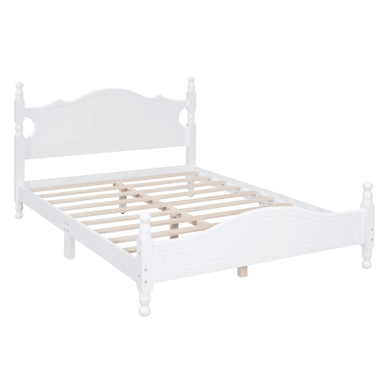 Struttura Letto a Piattaforma in Legno di Pino in Stile Retrò con Testiera e Pediera, Supporto a Doghe in Legno
