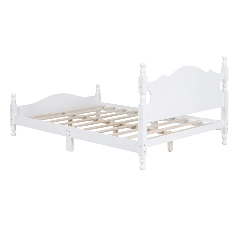 Struttura Letto a Piattaforma in Legno di Pino in Stile Retrò con Testiera e Pediera, Supporto a Doghe in Legno