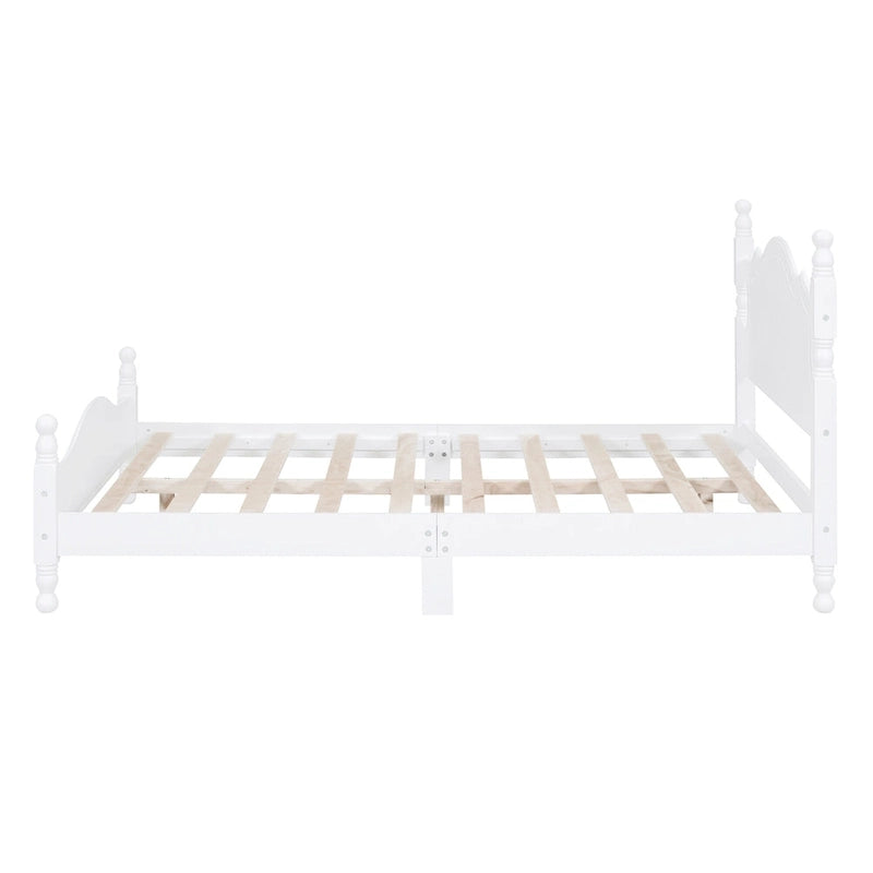 Struttura Letto a Piattaforma in Legno di Pino in Stile Retrò con Testiera e Pediera, Supporto a Doghe in Legno